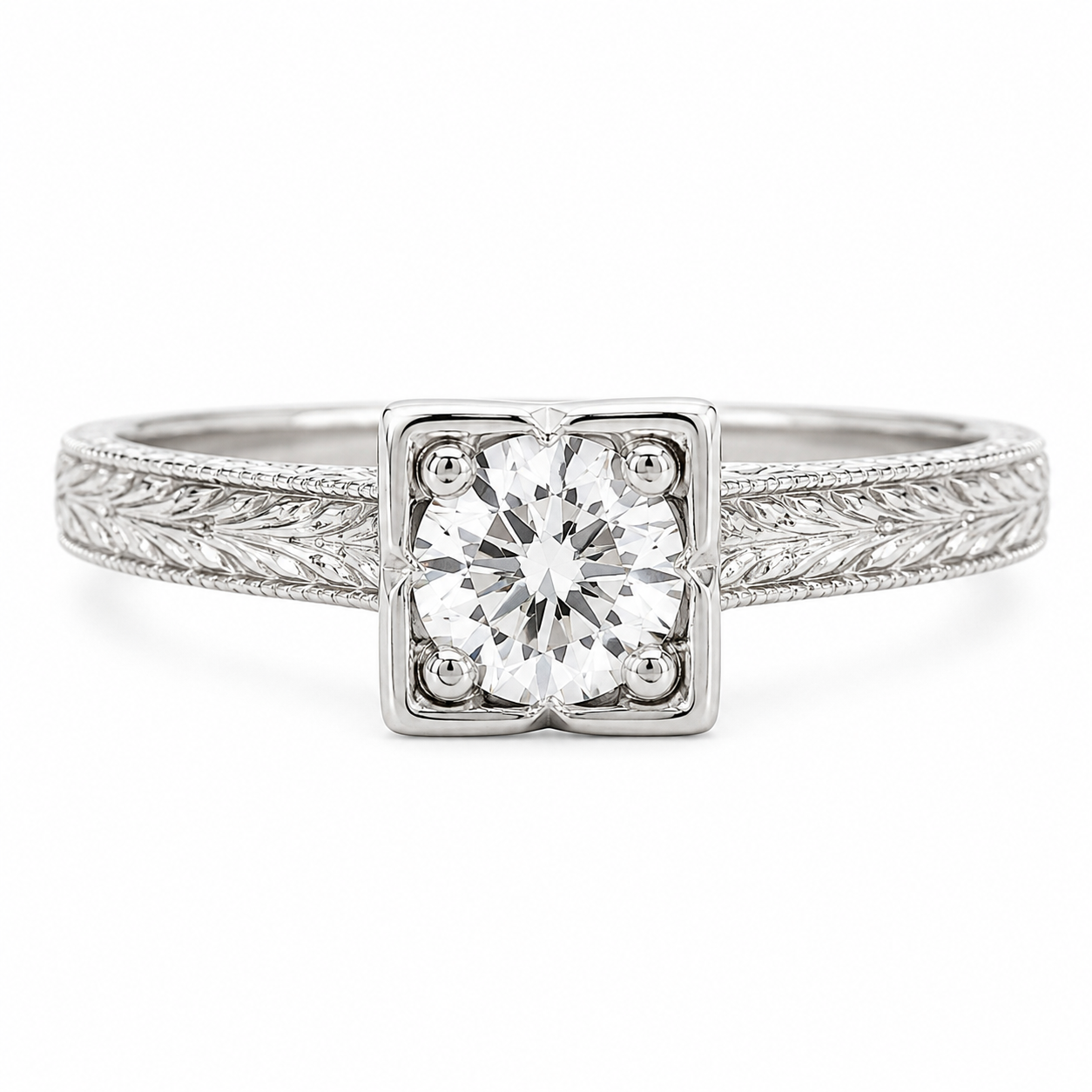 EURO CUT ENGRAVED ESTATE DIAMOND RING