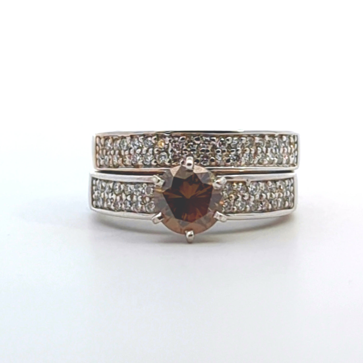 FANCY BROWN DIAMOND WEDDING SET IN 14K WHITE GOLD