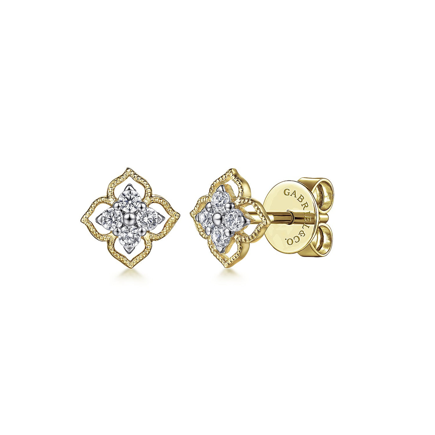 14KT GOLD FLORAL DIAMOND STUD EARRINGS