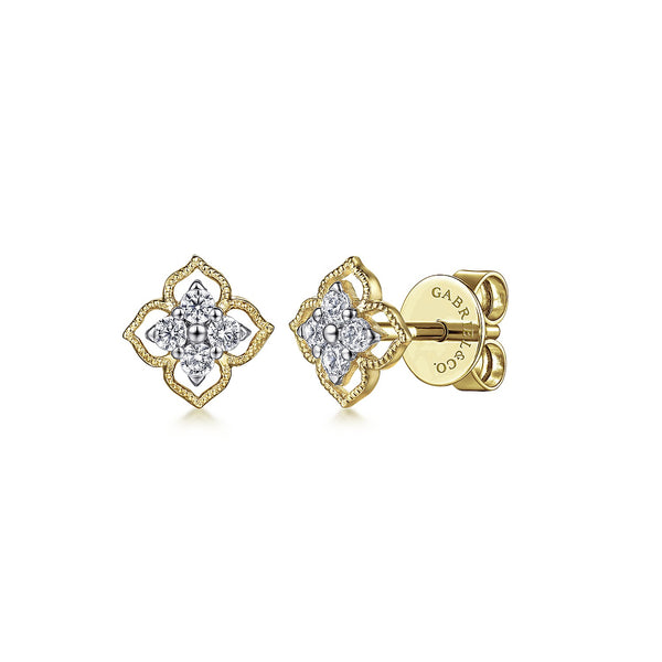 14KT GOLD FLORAL DIAMOND STUD EARRINGS