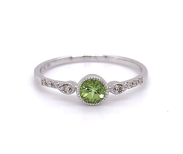 14K WHITE GOLD ROUND PERIDOT & DIAMOND RING