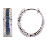 14K WHITE GOLD SAPPHIRE AND DIAMOND HOOP EARRINGS