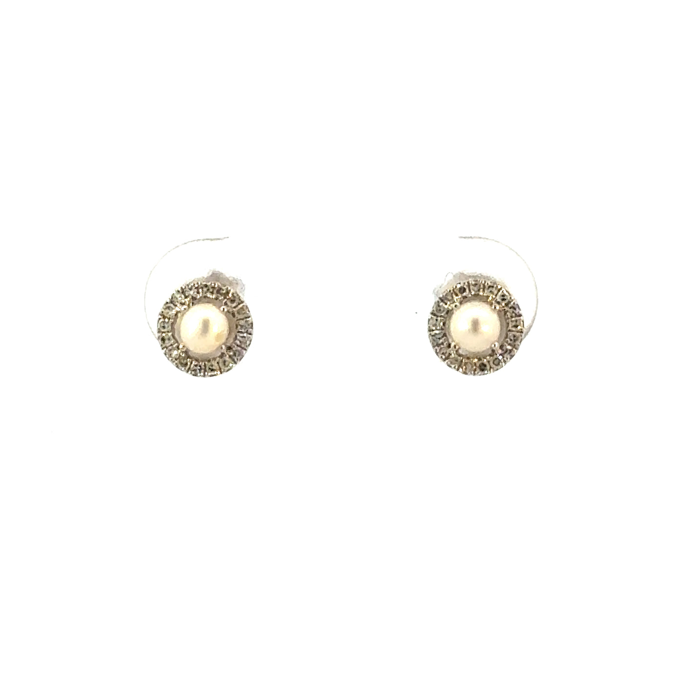 14KW PEARL EARRINGS WITH DIAMOND HALO