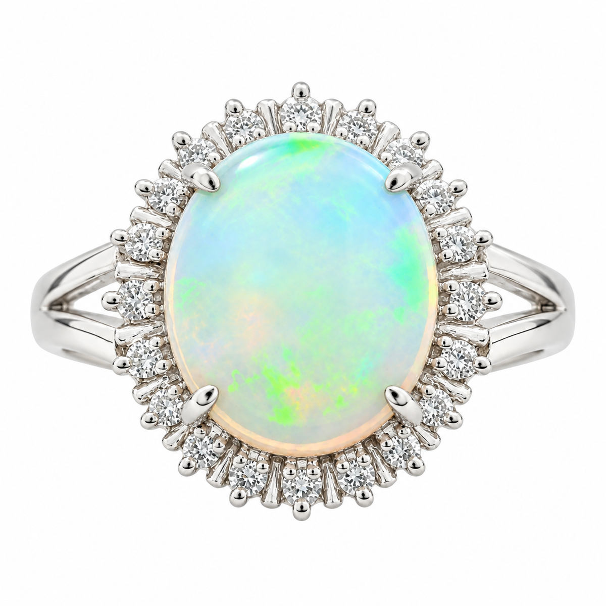 PLATINUM AUSTRALIAN OPAL AND DIAMOND RING