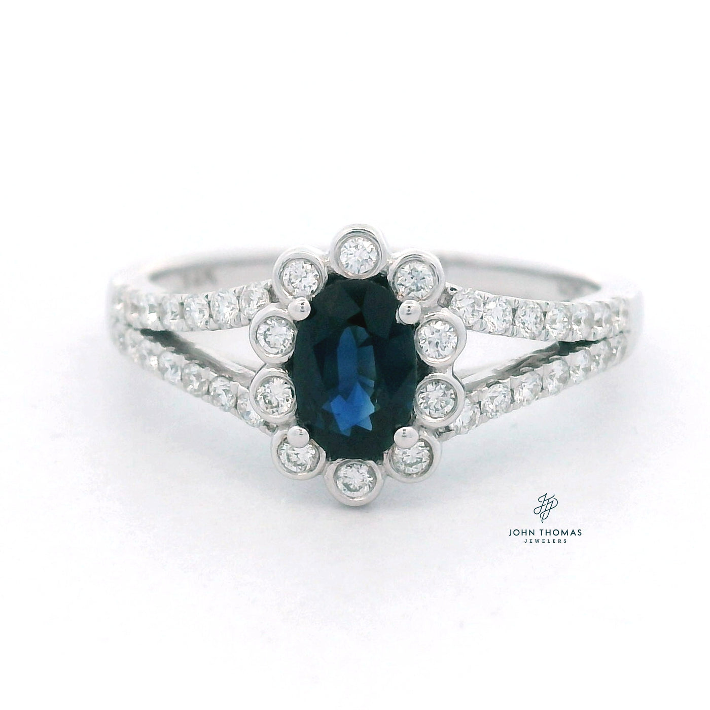 14KW BLUE SAPPHIRE AND DIAMOND RING