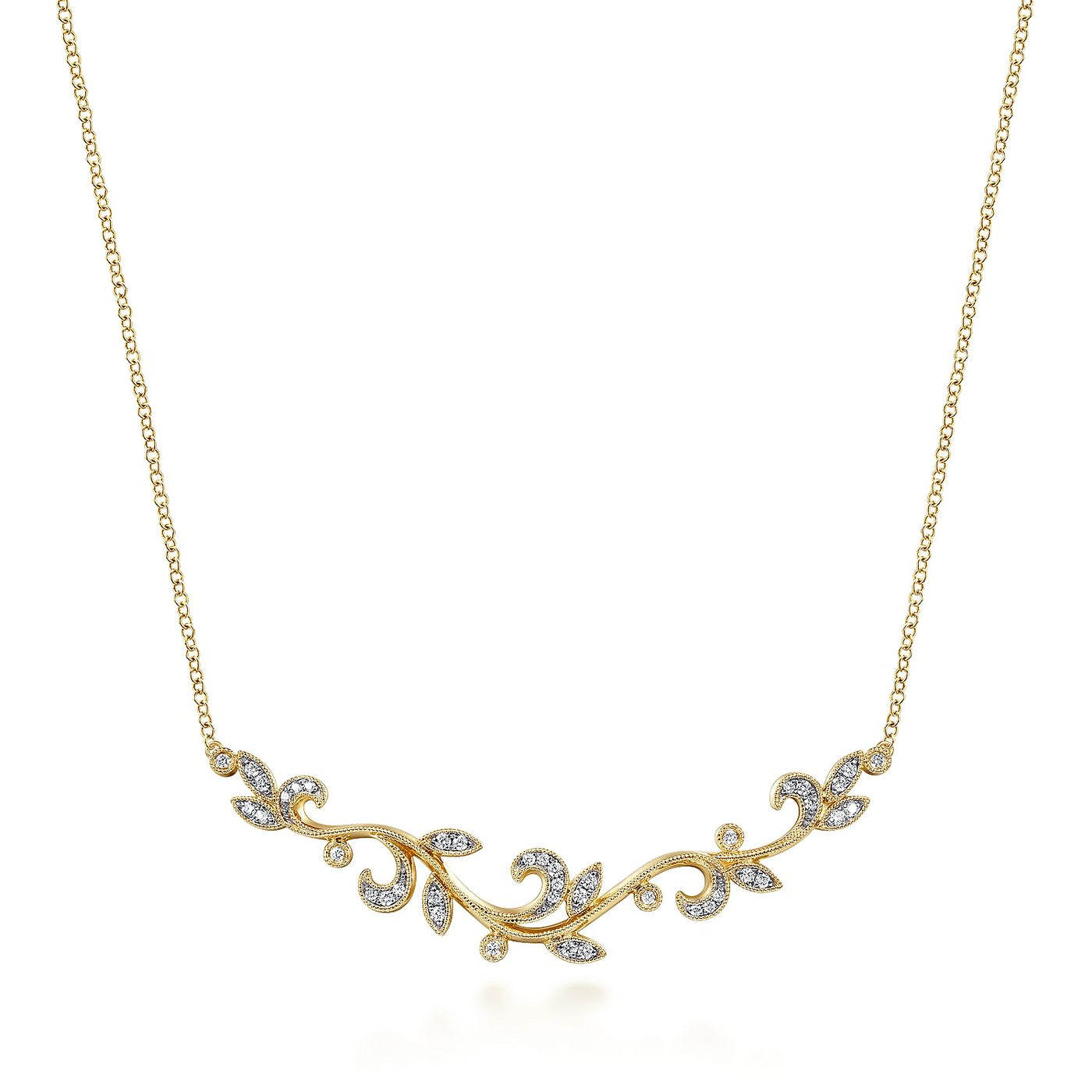 14K YELLOW GOLD FLORAL BRANCH DIAMOND NECKLACE