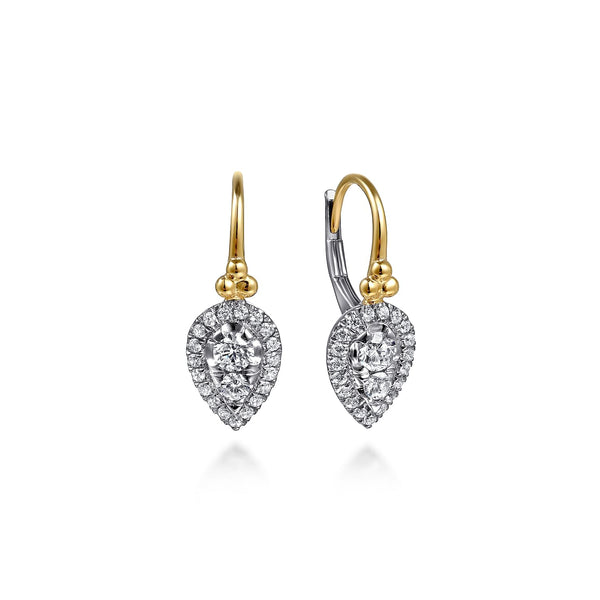 14K YELLOW AND WHITE GOLD BUJUKAN DIAMOND DROP EARRINGS - John Thomas Jewelers.