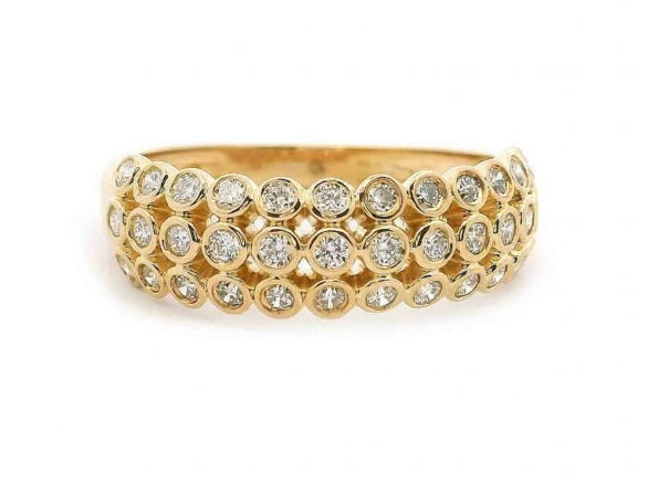 14KY THREE ROW DIAMOND BEZEL SET BAND
