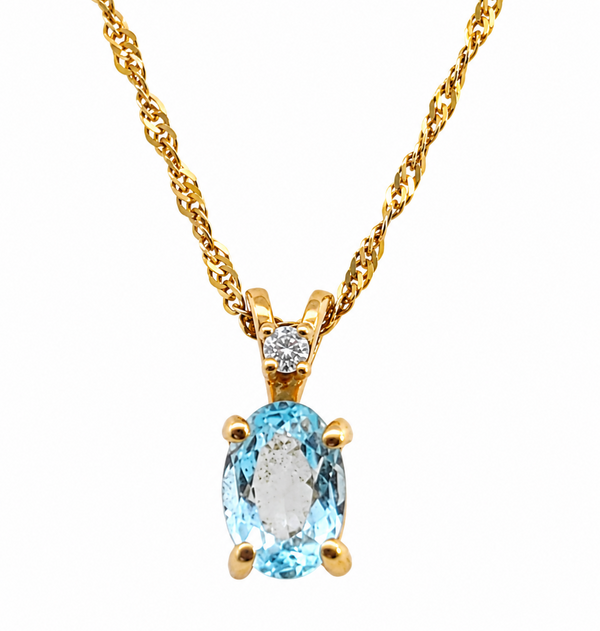 AQUA AND DIAMOND PENDANT IN 14K YELLOW GOLD