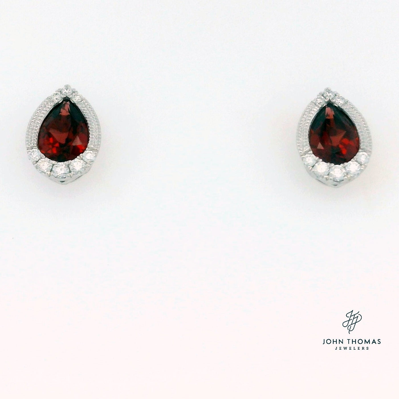 14KW PEAR SHAPED GARNET AND DIAMOND EARRINGS