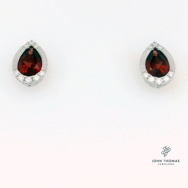 14KW PEAR SHAPED GARNET AND DIAMOND EARRINGS