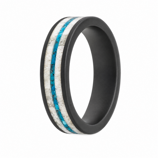 6MM BLACK CERAMIC FLAT MATTE 4MM ANTLER 1MM TURQUOISE INLAY