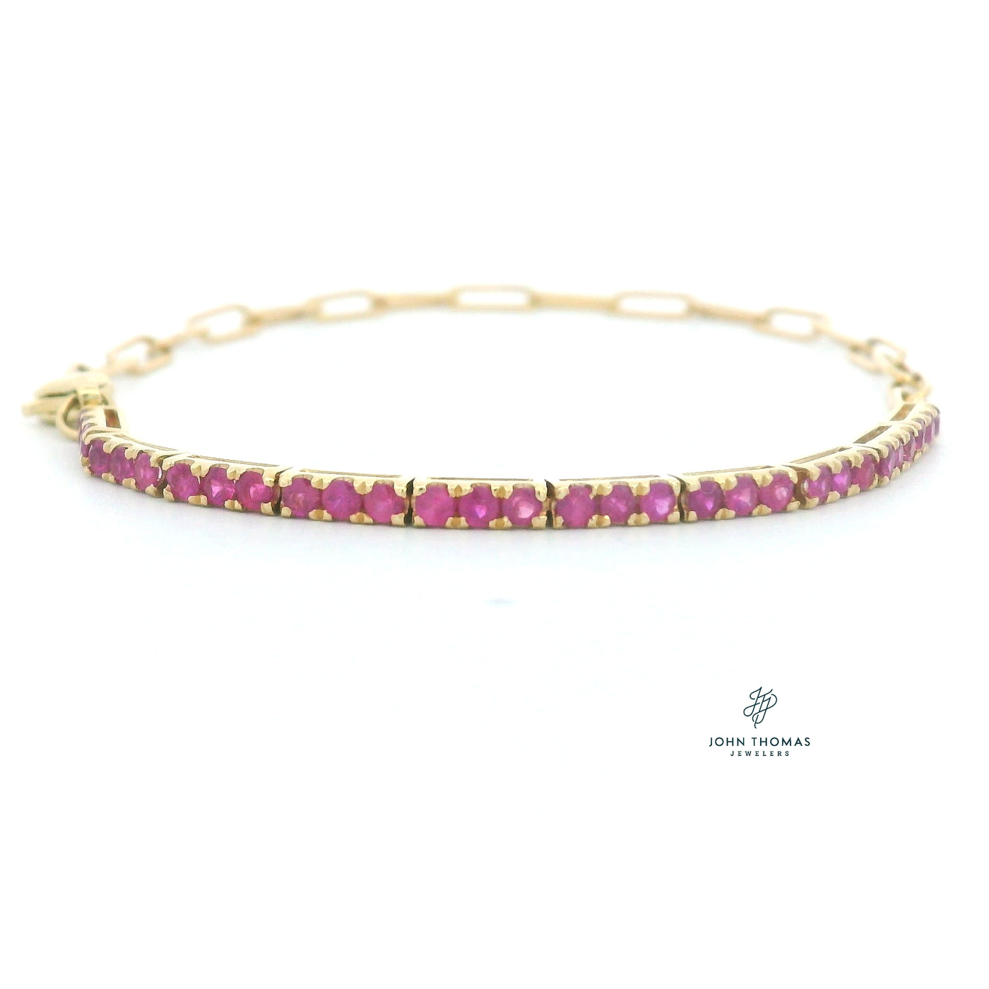 7" PAPER CLIP CHAIN BRACELT WITH RUBY IN 14K YELLOW GOLD