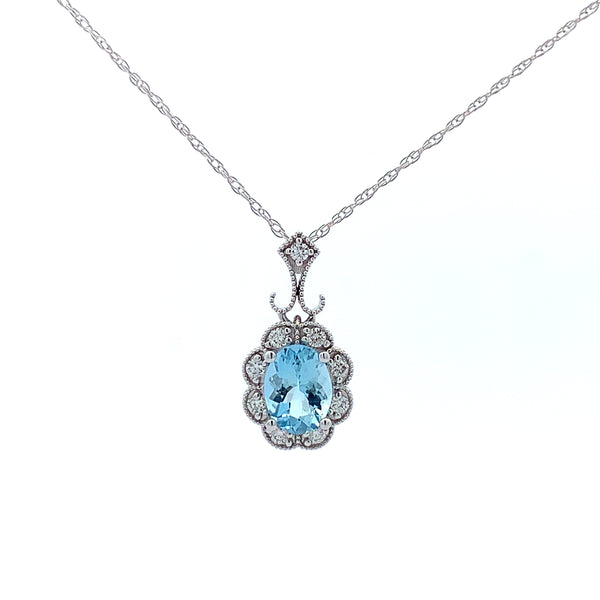 14KW AQUA COLOR STONE PENDANT WITH DIAMONDS