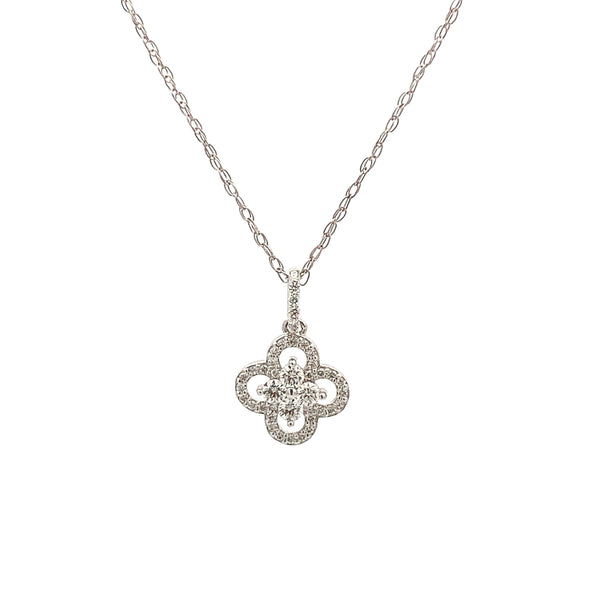 14K WHITE GOLD DIAMOND CLOVER NECKLACE .33CTW