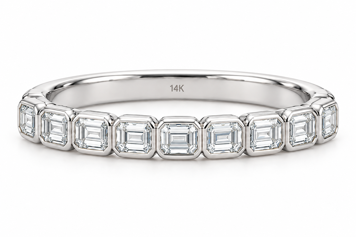14KW WEDDING BAND WITH 9 EMERALD CUT DIAMONDS (1.0CTW) SIZE 6.75
