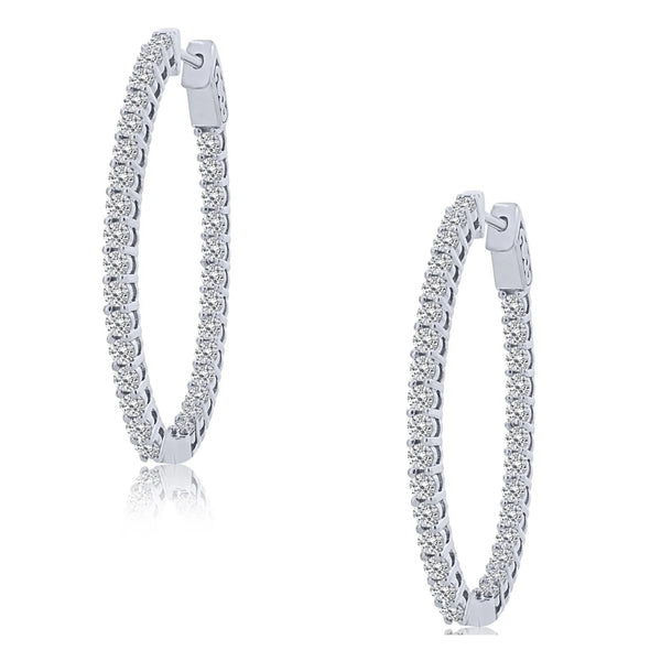 14K WHITE GOLD INSIDE OUT HOOP DIAMOND EARRINGS 3.0CTW