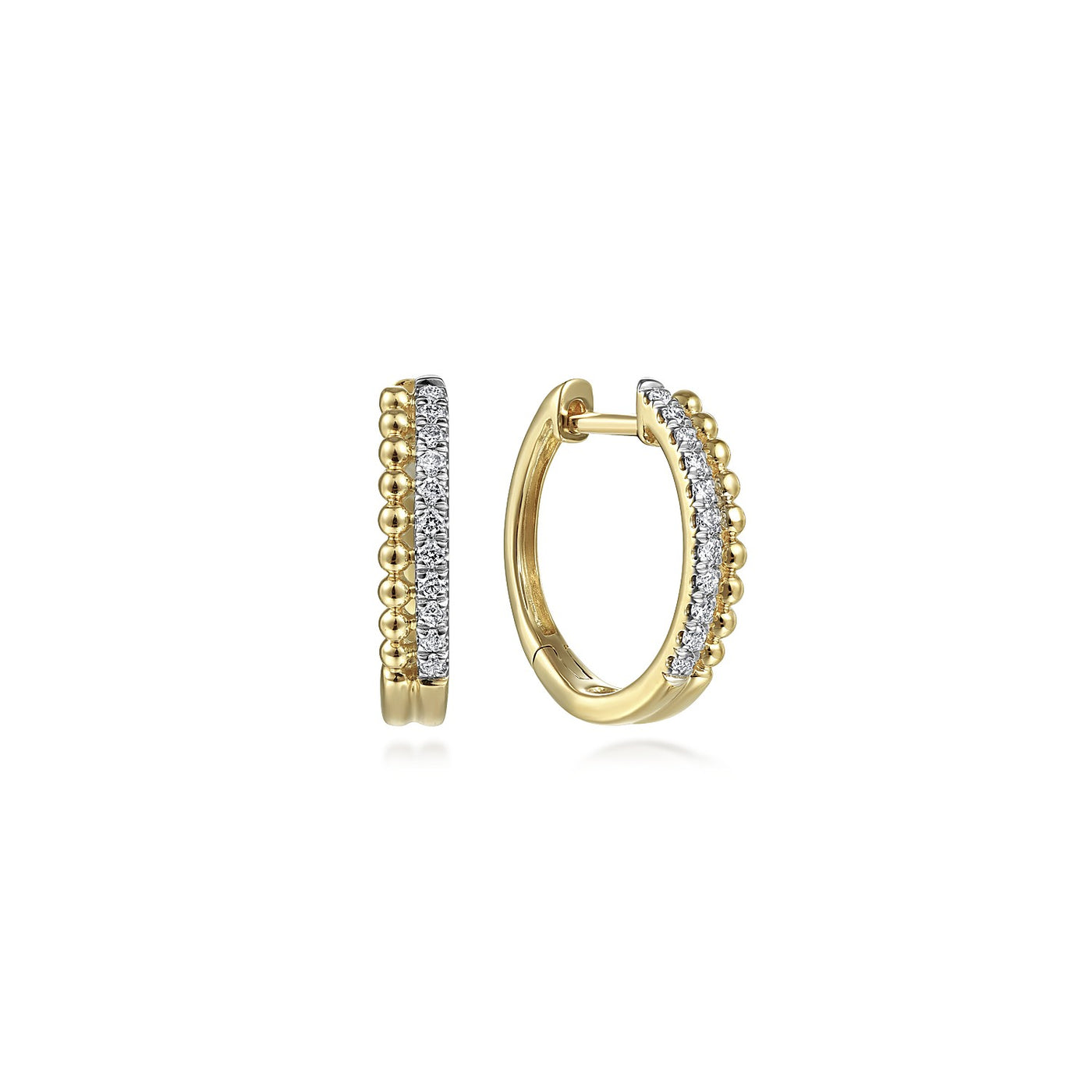 14KT Yellow Gold Beaded Pavé 10mm Diamond Huggies