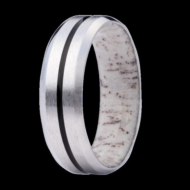 7MM COBALT BEVELED SATIN TOP W/1MM BLACK EPOXY CENTER AND ANTLER INTERIOR SLEEVE