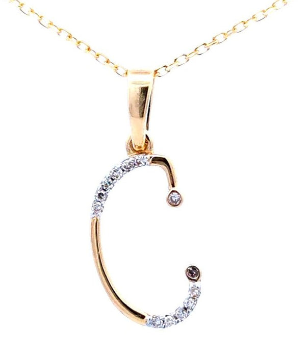 10K YELLOW GOLD "C" INITIAL DIAMOND NECKLACE WITH 18" CHAIN