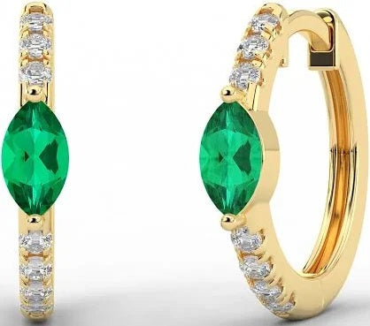14KY DIAMOND AND .19CTW MARQUISE CUT EMERALD HOOP EARRINGS