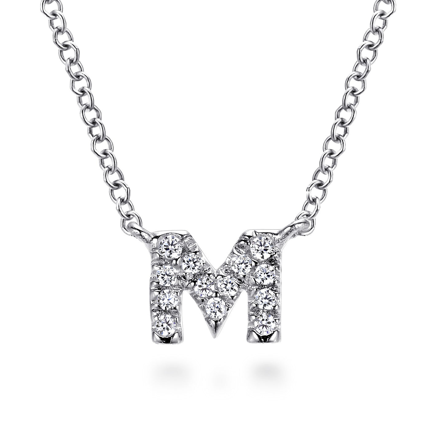 14KT WHITE GOLD DIAMOND M INITIAL PENDANT NECKLACE