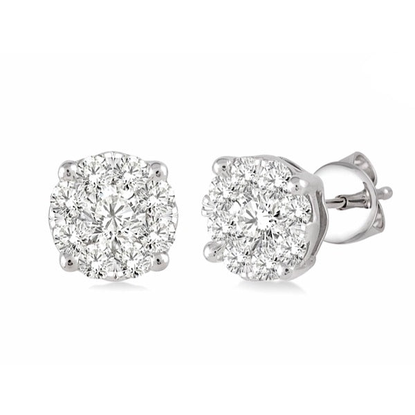 14K WHITE GOLD LOVEBRIGHT DIAMOND CLUSTER EARRINGS
