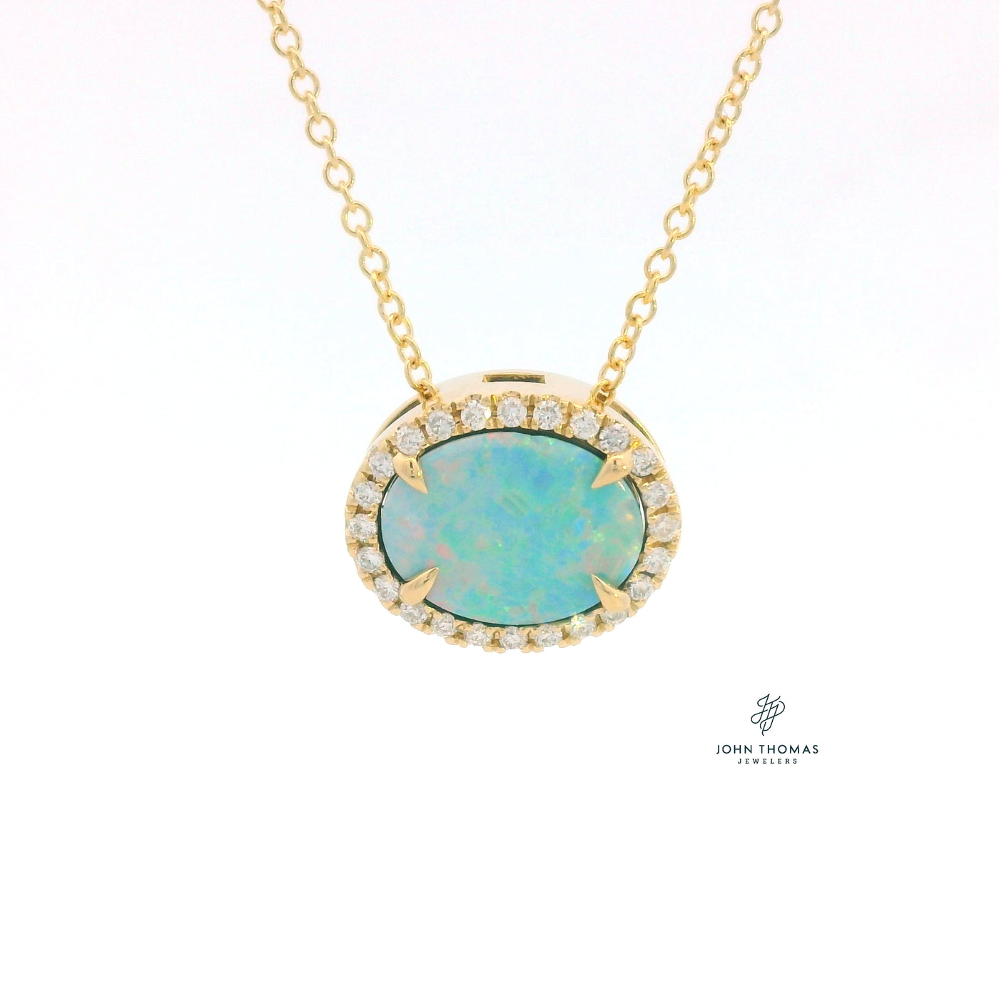 14K YELLOW GOLD OPAL AND DIAMOND PENDANT
