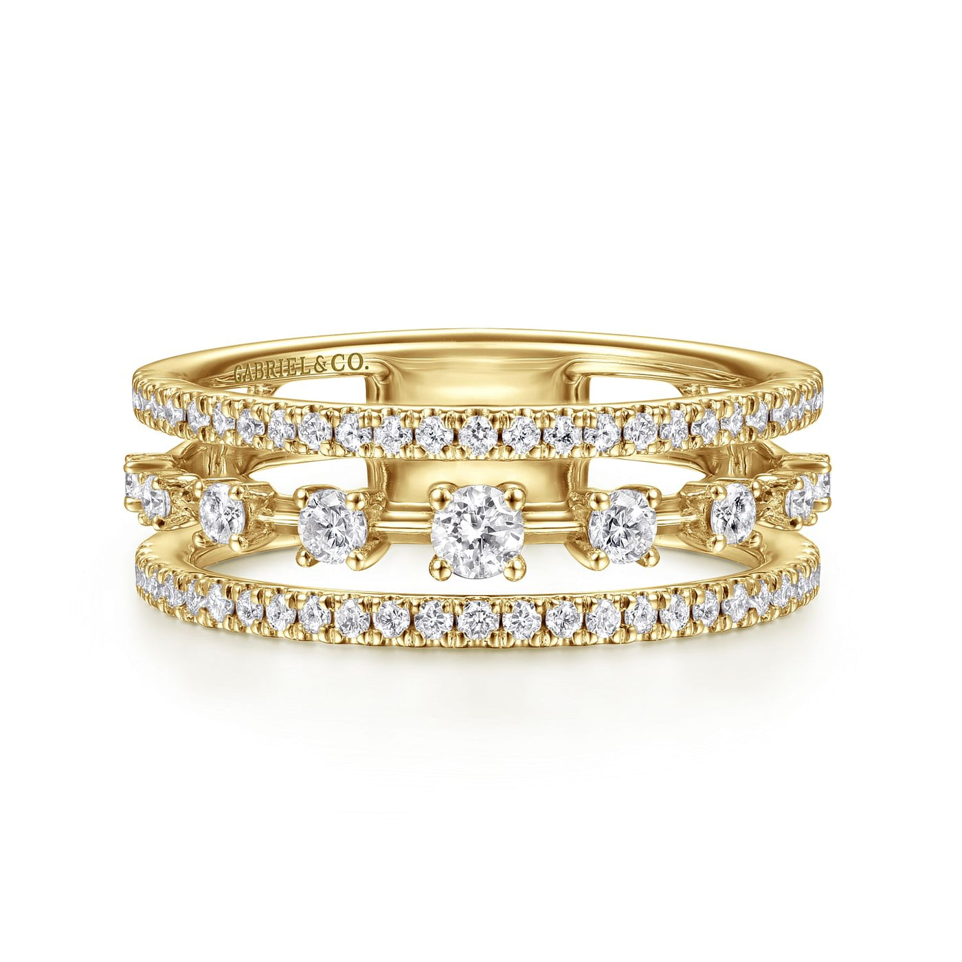 14KY "LUSSO COLLECTION: THREE ROW DIAMOND STATION RING