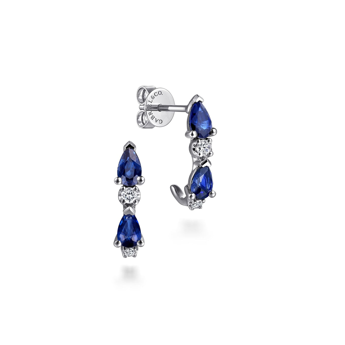 DIAMOND AND PEAR SAPPHIRE J HOOP EARRINGS IN 14K WHITE GOLD