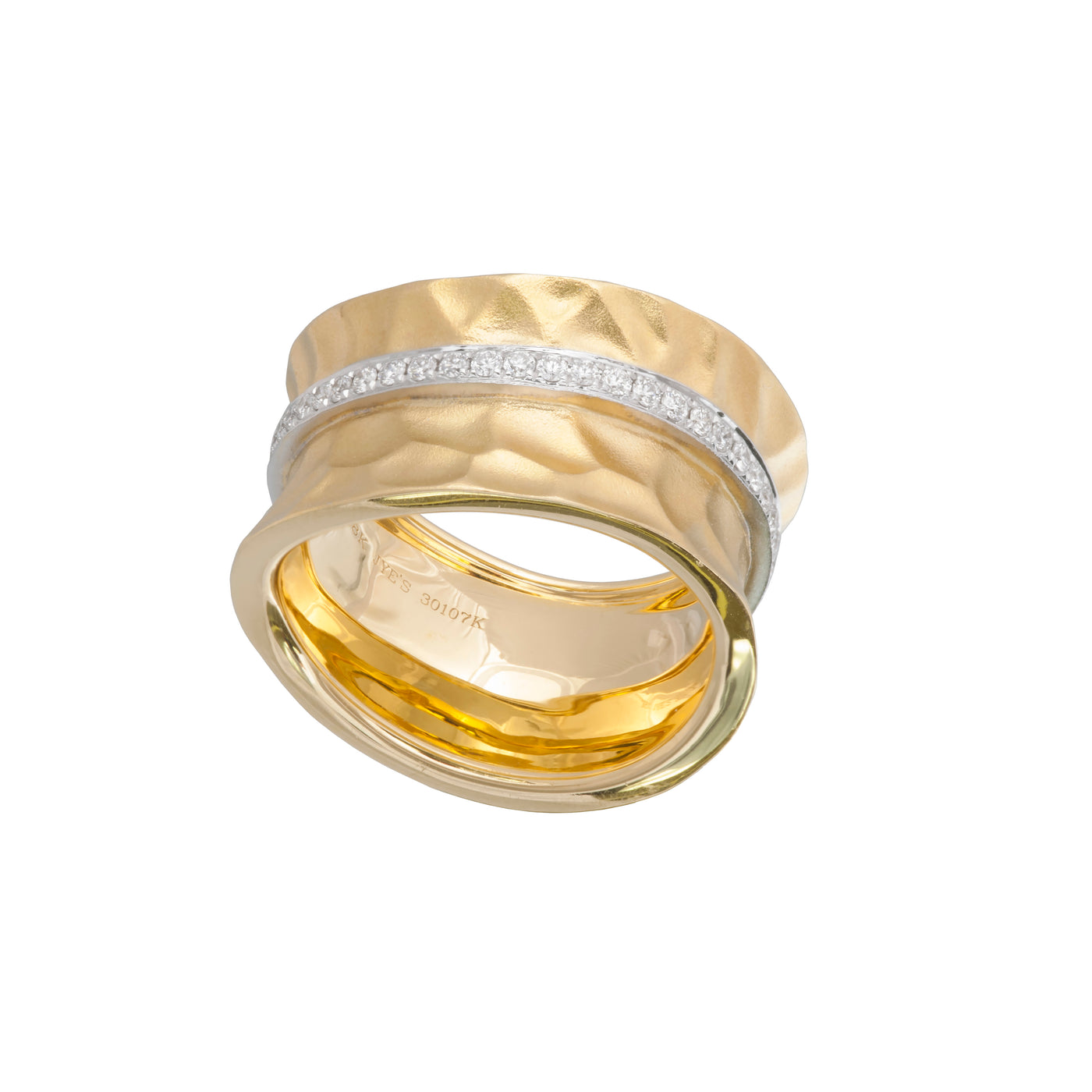 18K TWO TONE HAMMERED GOLD AND DIAMOND RING