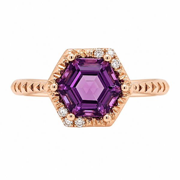 14K ROSE RING WITH HEXAGON AMETHYST
