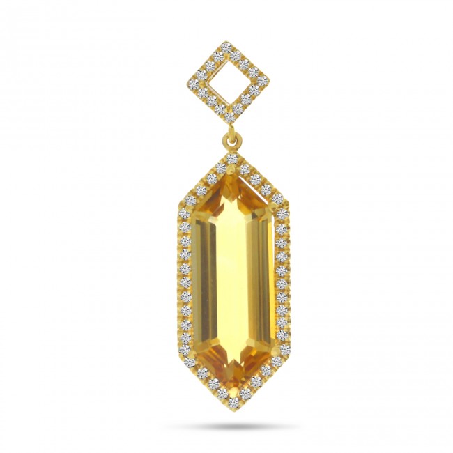 14KY HEXAGONAL CITRINE AND DIAMOND PENDANT