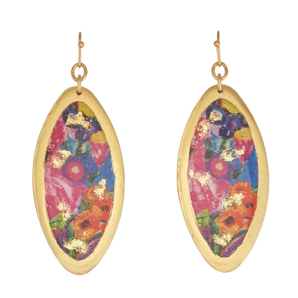 22K Gold Leaf Primavera Oblong Evocateur Dangle Earrings