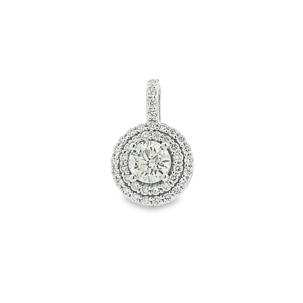 14K WHITE GOLD DOUBLE HALO DIAMOND PENDANT