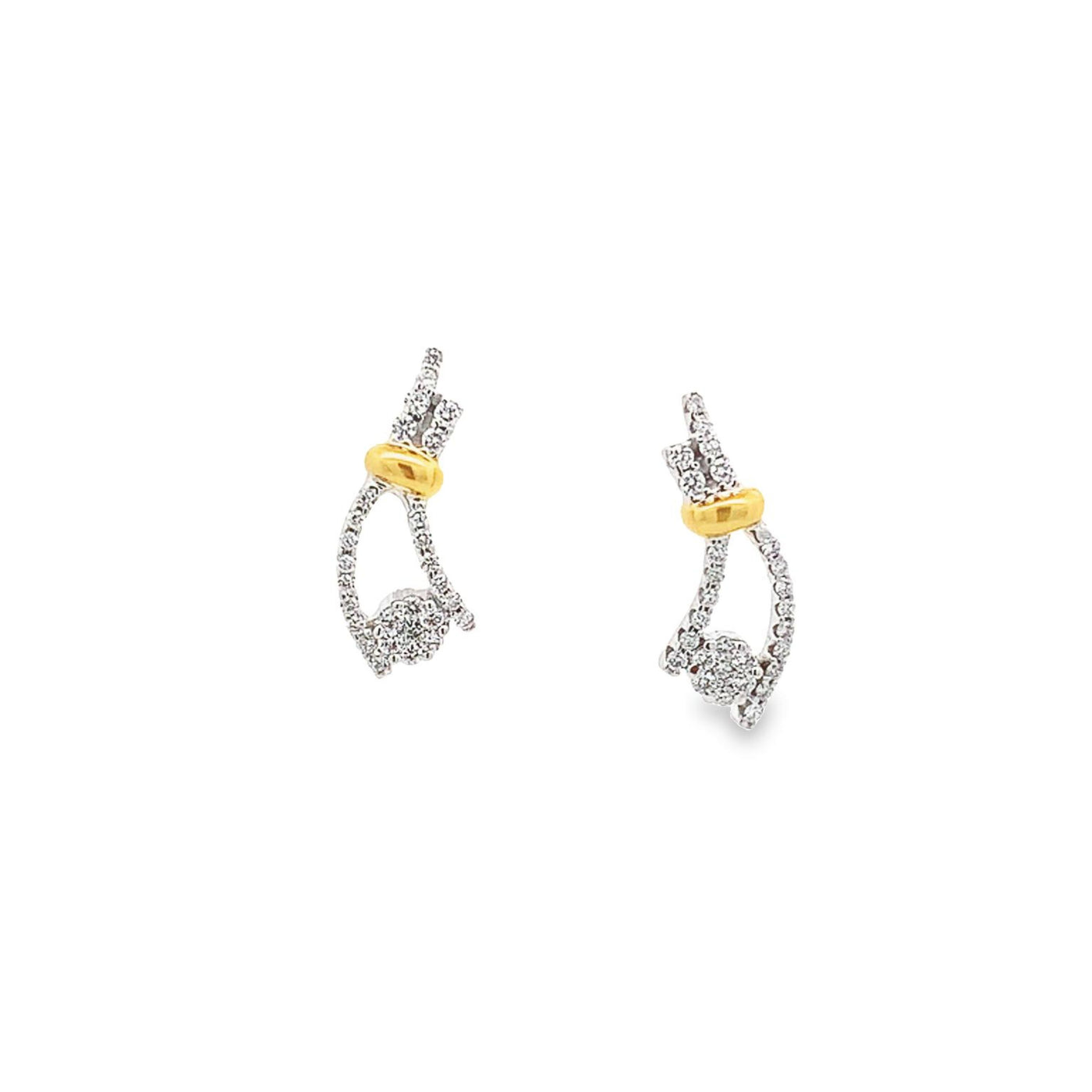 18K TWO TONE GOLD DIAMOND SMALL CURVED DROP EARRINGS