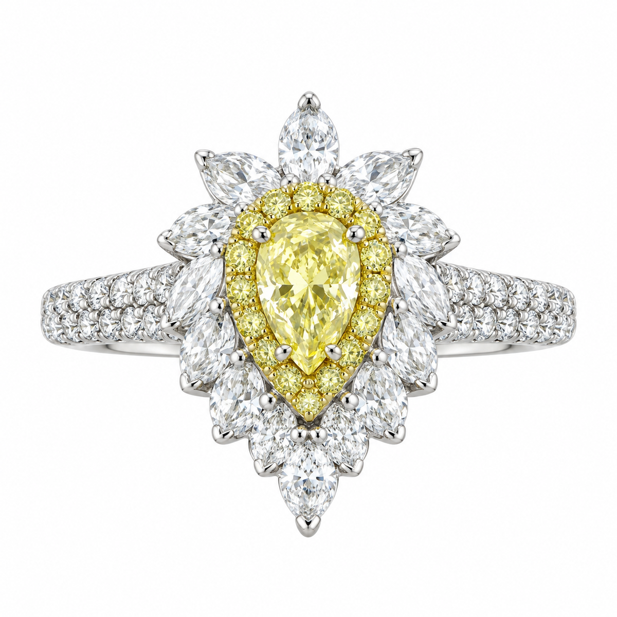 18K WHITE GOLD FANCY YELLOW DIAMOND FASHION RING