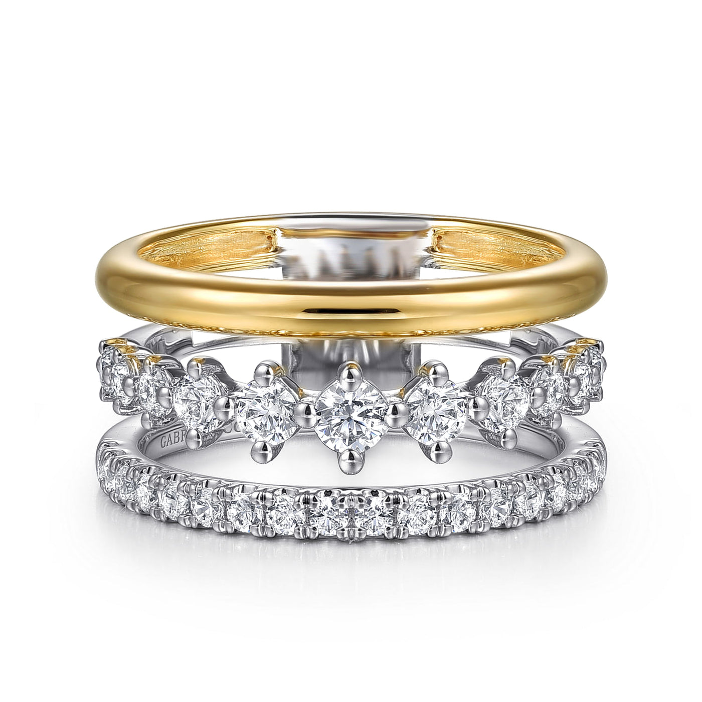 14K YELLOW AND WHITE GOLD GRADUATING .75CTW DIAMOND EASY STACKABLE RING