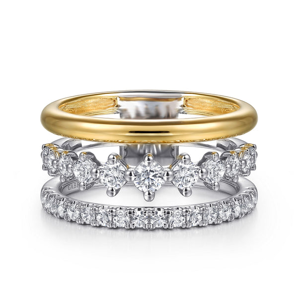 14K YELLOW AND WHITE GOLD GRADUATING .75CTW DIAMOND EASY STACKABLE RING