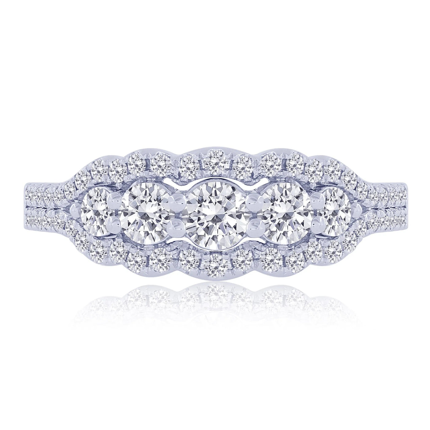 14K WHITE GOLD 5 ROUND BRILLIANT CUT DIAMOND FRAMED RING