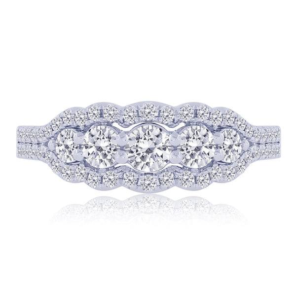 14K WHITE GOLD 5 ROUND BRILLIANT CUT DIAMOND FRAMED RING