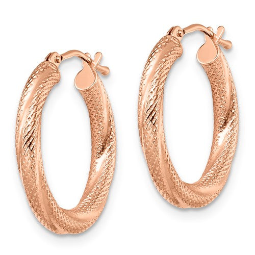 14K ROSE GOLD DIAMOND CUT HOOP EARRINGS