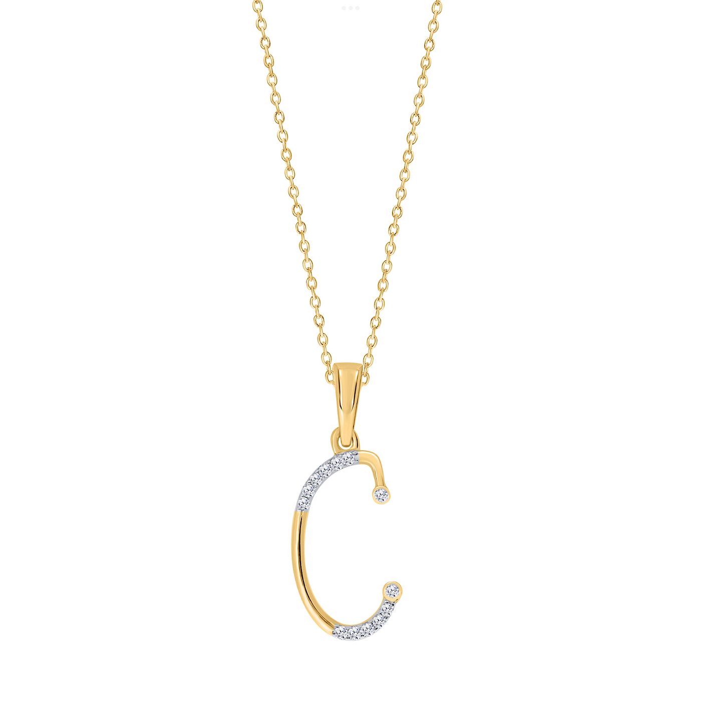 10K Yellow Gold "C" Initial Diamond Necklace with 18" Chain