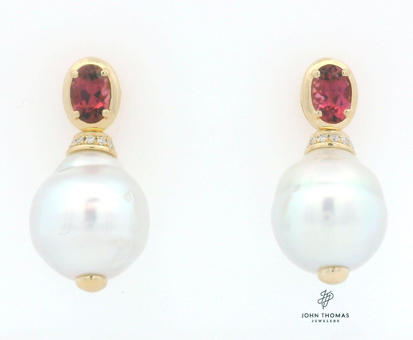 14KY PINK TOURMALINE, DIAMOND, AND PEARL EARRINGS