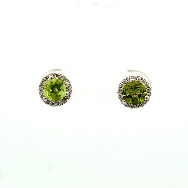 14KW .14 CT PERIDOT AND DIAMOND HALO EARRINGS