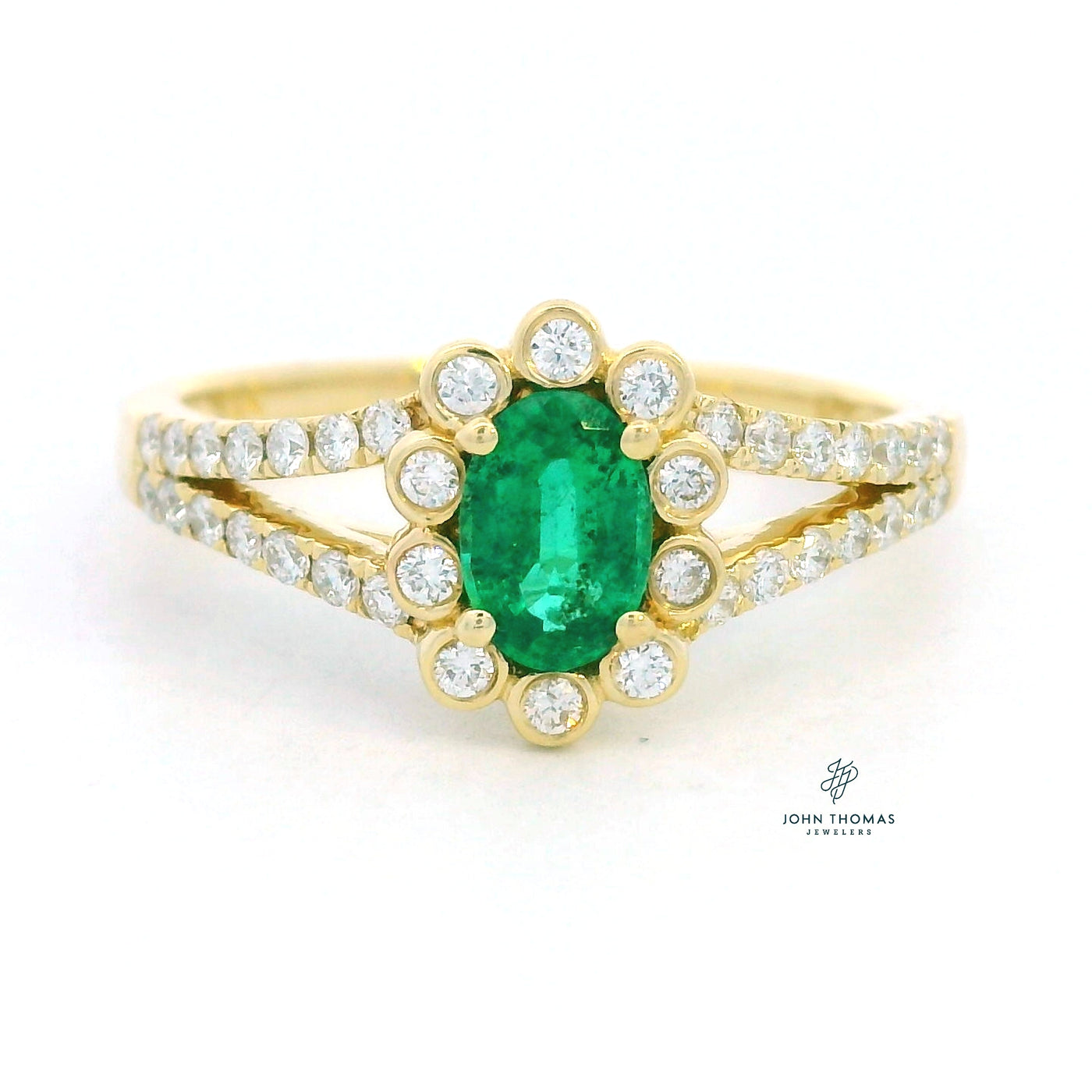 14KY EMERALD AND DIAMOND SPLIT SHANK RING
