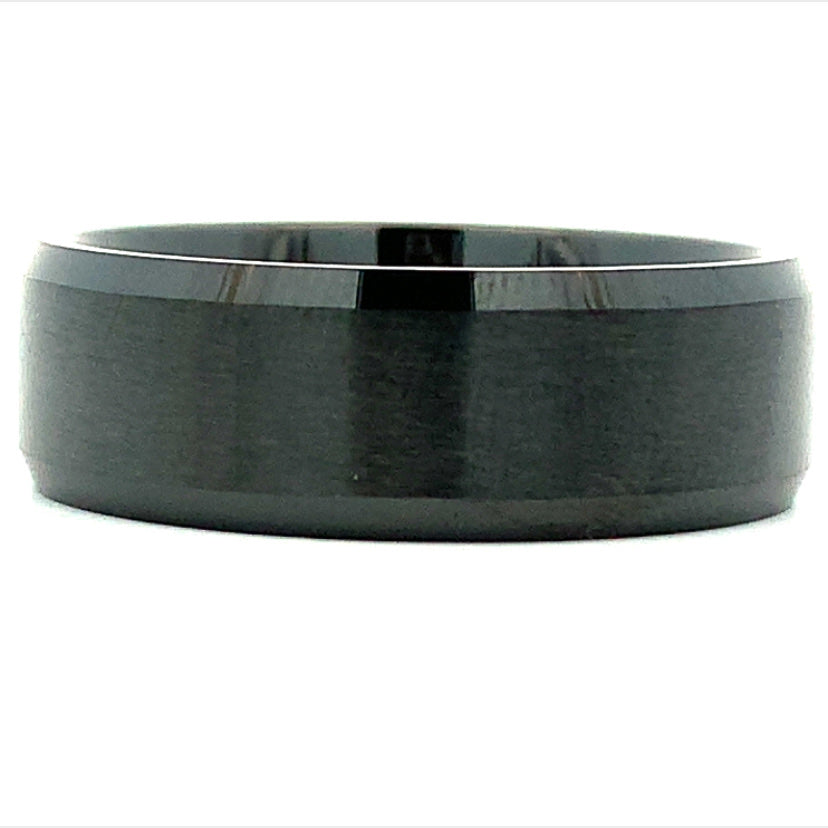 8MM Black Ceramic Satin Center Men's Ring - Size 12