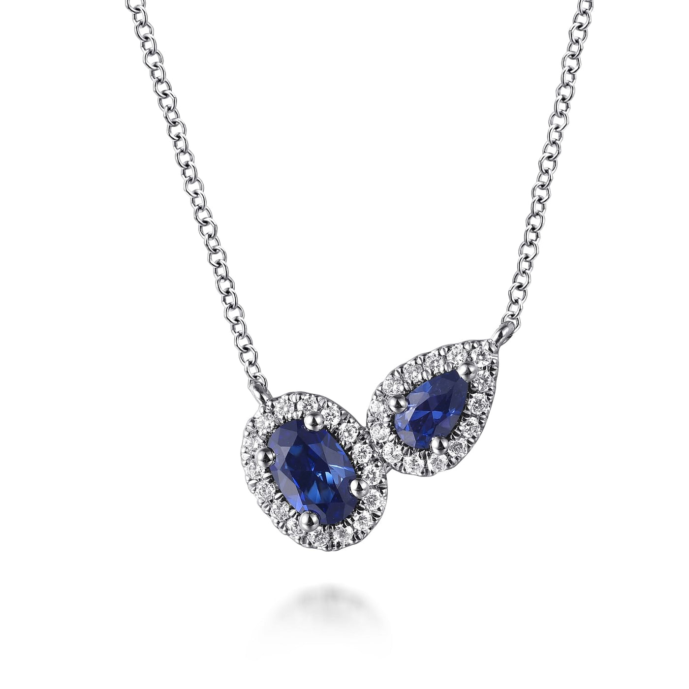 SAPPHIRE AND DIAMOND TOI ET MOI PENDANT NECKLACE