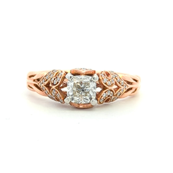 14K ROSE GOLD CUSHION CUT DIAMOND RING