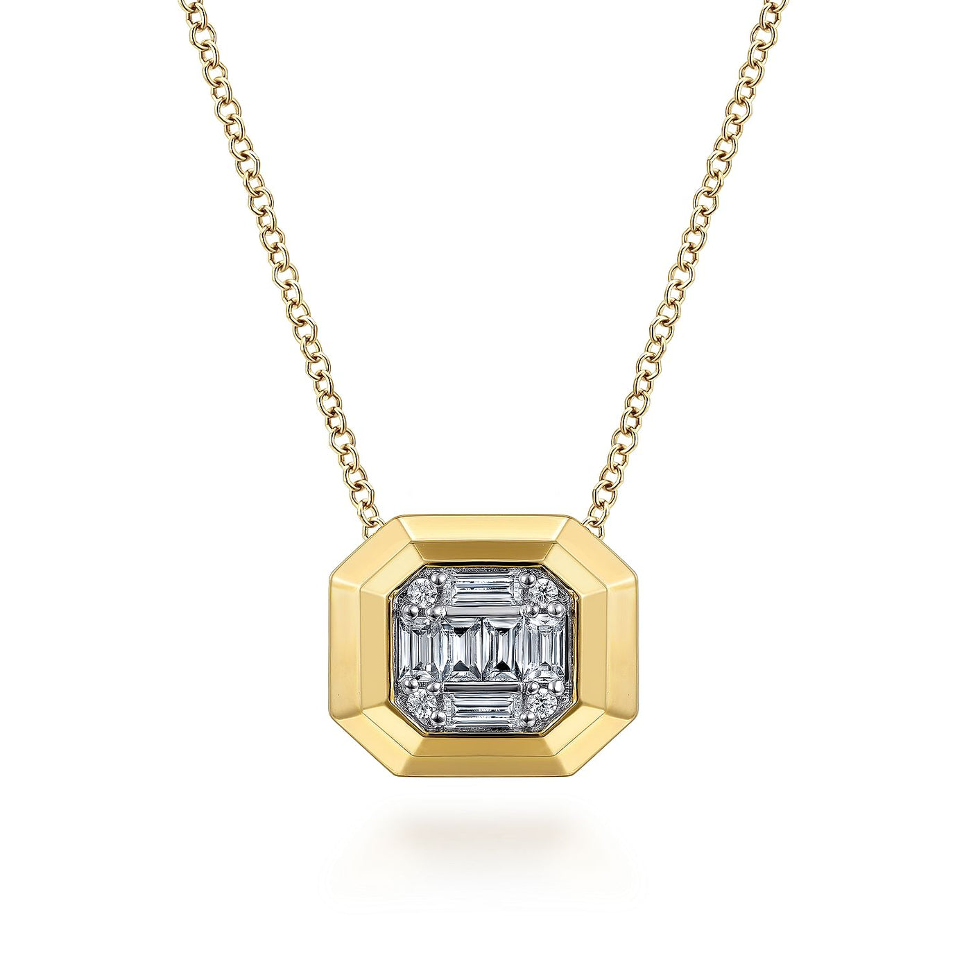 GEOMETRIC BAGUETTE AND ROUND DIAMOND PENDANT NECKLACE